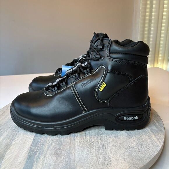 New Reebok Unisex Black Leather Work Boots Trainex Size Men\'s 8.5 Wmn\'s 10.5 main image 5